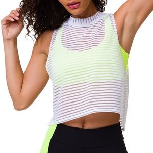 NWT white striped mesh tank top. Size OS